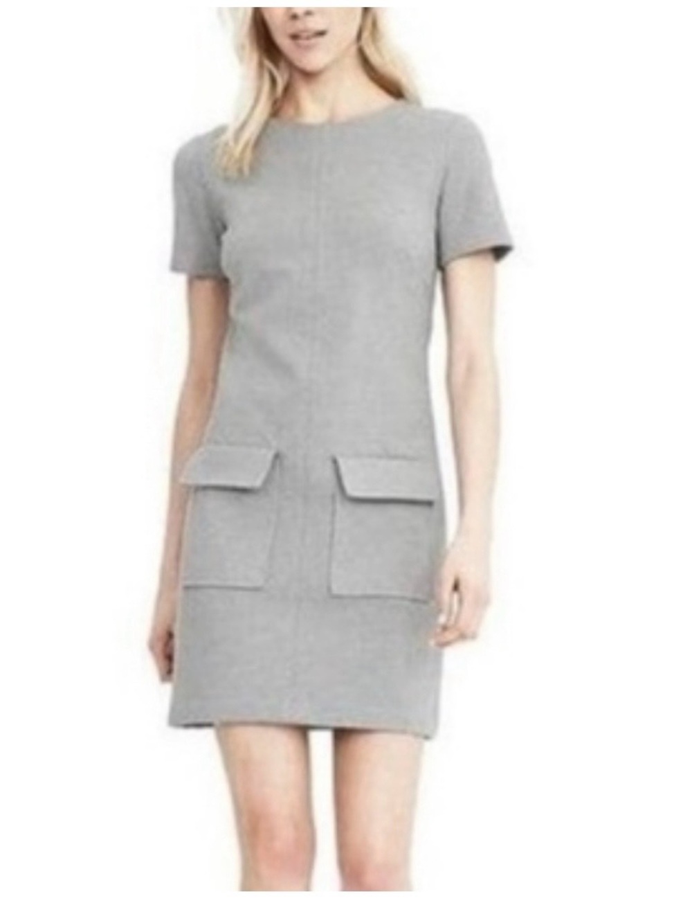 Banana Republic Dress Light Academia Preppy Women M Minimalist Ponte Grey Pocket